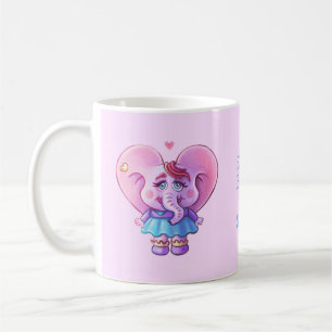 Cute Pink Elephant In Love ( with your Name) Coffee Mug