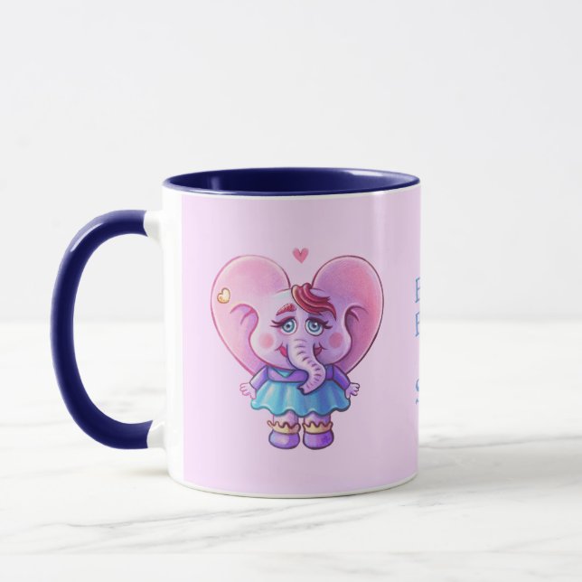 Cute Pink Elephant In Love ( with your Name)  Mug (Left)