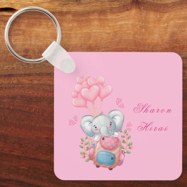 Cute Pink Elephant Key Ring (Front)