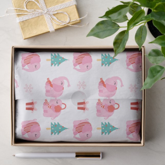 Cute Pink Elephant Modern Christmas Holidays Tissue Paper (Gift)