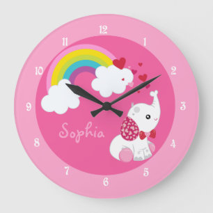 Cute Pink Elephant Nursery Large Clock