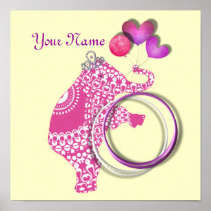 Cute Pink Elephant Personalised Baby Nursery Decor