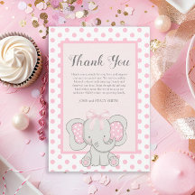Cute Pink Elephant Polka Dots Baby Girl Shower