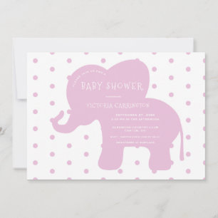 Cute Pink Elephant Polkadots  Baby Shower  Invitation