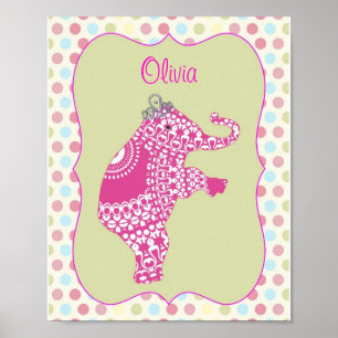 Cute Pink Elephant Princess Personalised Poster