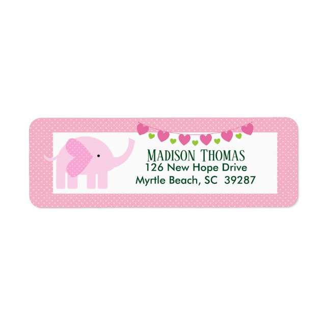Cute Pink Elephant Return Address (Front)