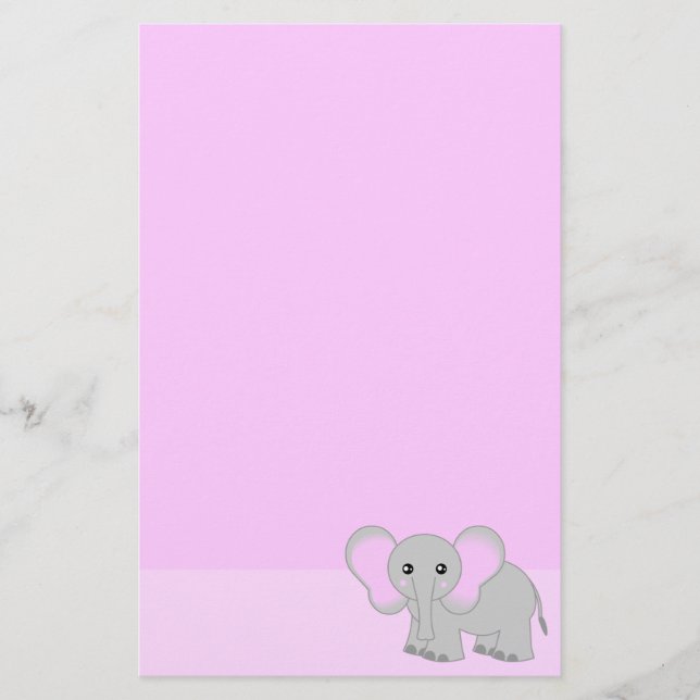 Cute Pink Elephant Stationery (Front)