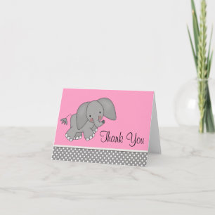 Cute Pink Elephant Thank You Cards
