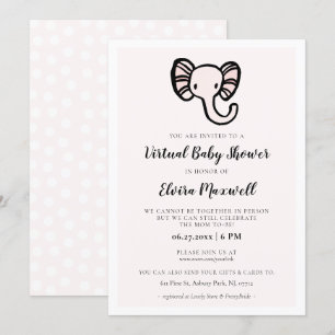 Cute pink elephant Virtual Baby shower Invitation