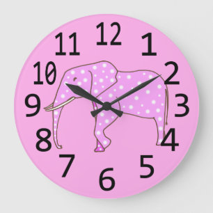 Cute Pink Elephant White Polka Dots Wall Clock