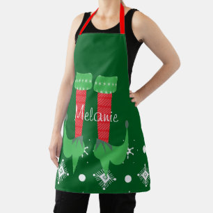 Cute Pink Elf Name Snowflakes Christmas Apron