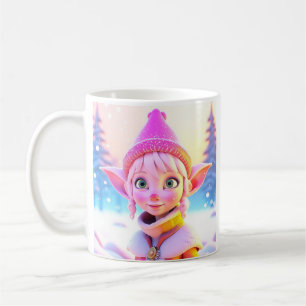 Cute Pink Elf Whimsical Christmas Coffee Mug