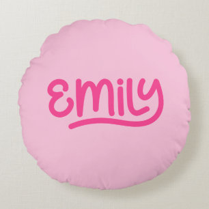 Cute Pink Emily Handwriting Typography Round Cushion