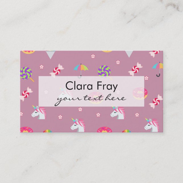 cute pink emoji unicorns candies flowers lollipops business card (Front)