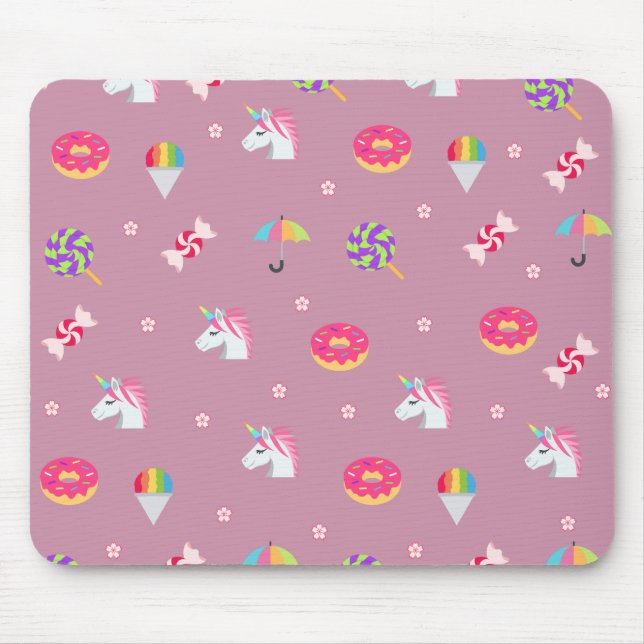 cute pink emoji unicorns candies flowers lollipops mouse mat (Front)