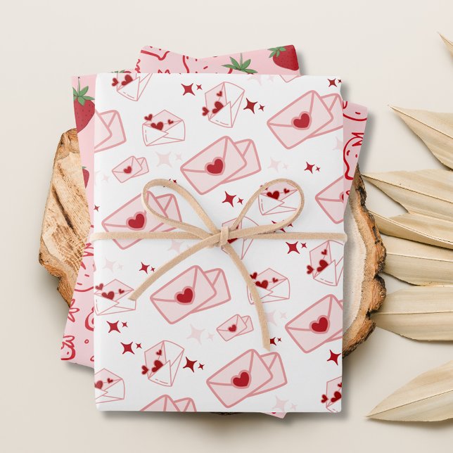 Cute Pink Envelop and Strawberries  Wrapping Paper Sheet (Creator Uploaded)
