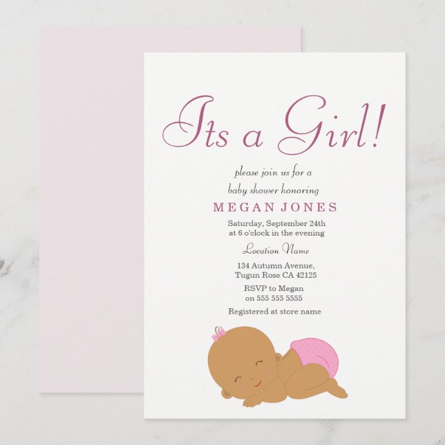 Cute Pink Ethnic its a girl baby shower invitation (Front/Back)