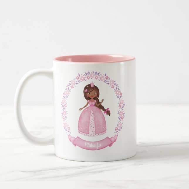 Cute Pink Ethnic Princess Personalised Two-Tone Coffee Mug (Left)