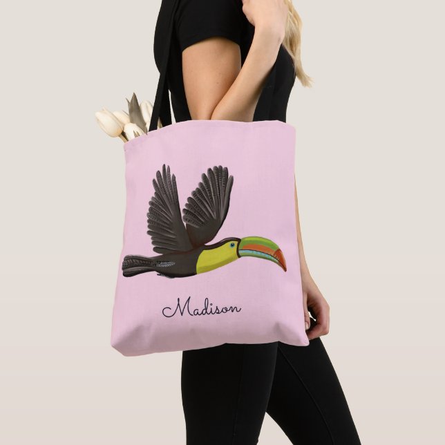 Cute Pink Exotic Tropical Toucan Bird Custom Tote Bag (Close Up)