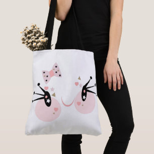 Cute Pink Face Smiling Girl Character Tote Bag