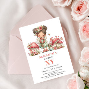 Cute Pink Fairy 7th Birthday Floral Party Invite