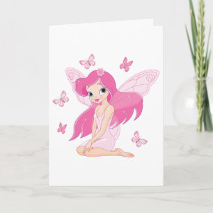 Cute Pink Fairy and Magical Butterflies Card