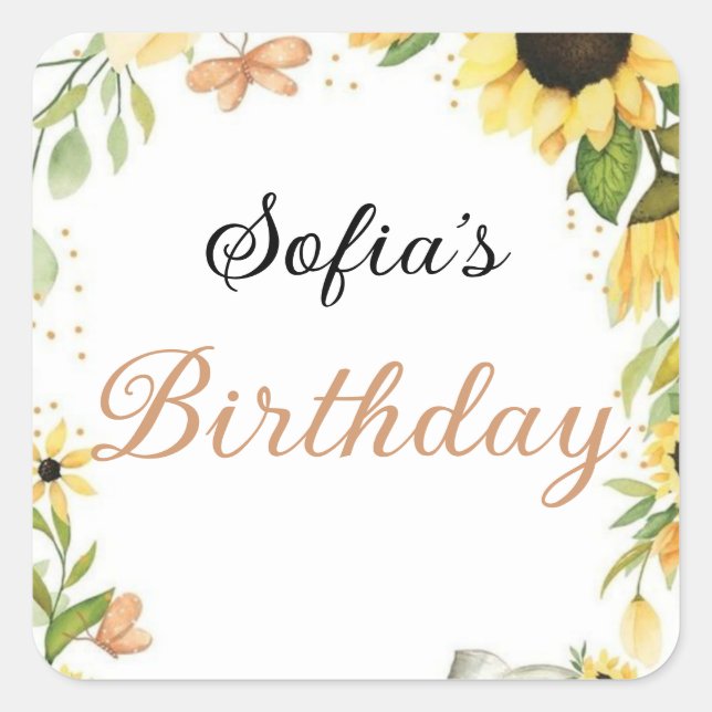 Cute Pink fairy Coquette primer cumpleaños Square Sticker (Front)