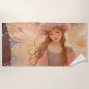 Cute Pink Fairy Fantasy Painting Beach Towel
