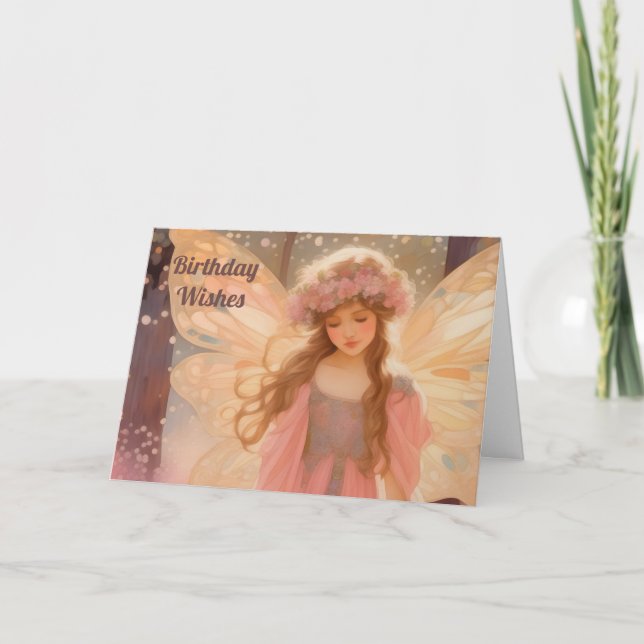 Cute Pink Fairy Fantasy Painting Card (Front)