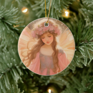 Cute Pink Fairy Fantasy Painting Ceramic Tree Decoration