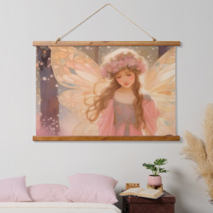 Cute Pink Fairy Fantasy Painting Hanging Tapestry