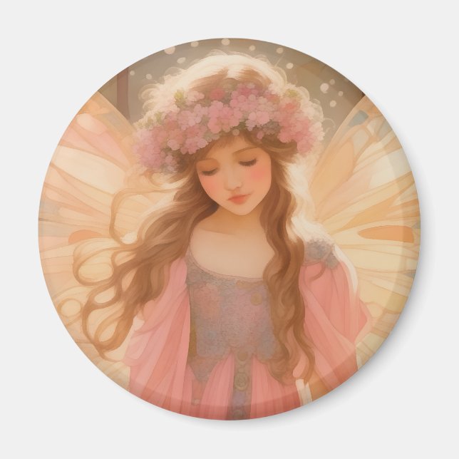 Cute Pink Fairy Fantasy Painting Magnet (Front)