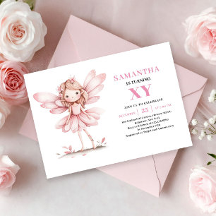 Cute Pink Fairy Girl 8th Birthday Whimsy invite