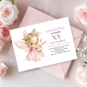 Cute Pink Fairy Girl Birthday Floral Blush invite