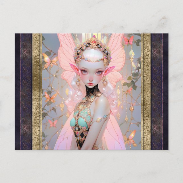 Cute Pink Fairy Girl Fantasy Art Postcard (Front)