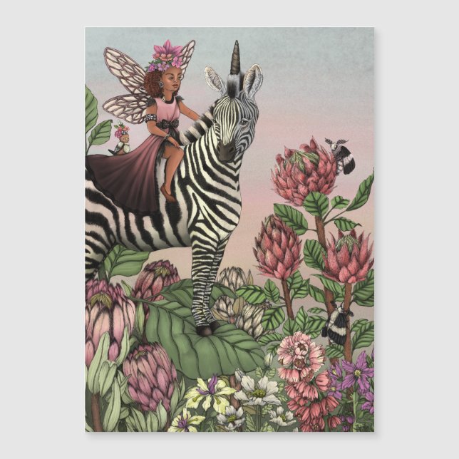 Cute Pink Fairy on Zebra Unicorn Floral Art  (Front)