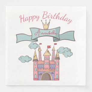 Cute Pink Fairy Tale Princess Castle Custom Name Napkin