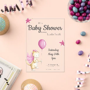 Cute Pink Fairytale Dragon Girl Baby Shower Acrylic Invitations
