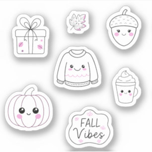 cute pink fall stickers pack