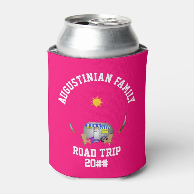 Cute Pink Family Road Trip Can Cooler (Can Front)
