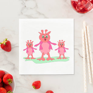 Cute Pink Fantasy Creatures Whimsical Aliens  Napkin