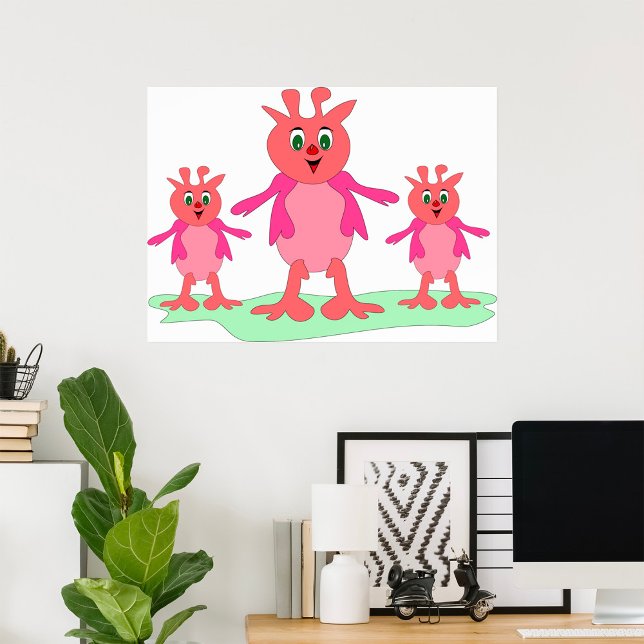 Cute Pink Fantasy Creatures Whimsical Aliens  Poster (Creator Uploaded)