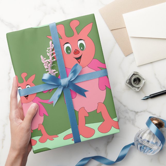 Cute Pink Fantasy Creatures Whimsical Aliens  Wrapping Paper (Creator Uploaded)