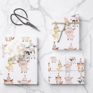 Cute Pink Farm Animals 1st Birthday Wrapping Paper Sheet