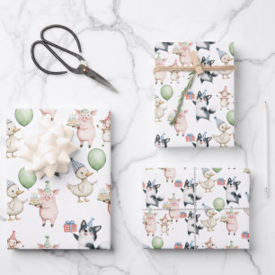 Cute Pink Farm Animals 1st Birthday Wrapping Paper Sheet