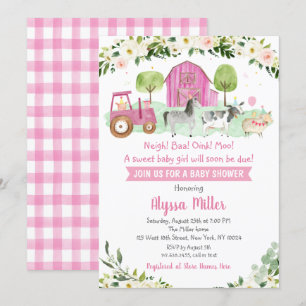 Cute Pink Farm Baby Shower Invitation