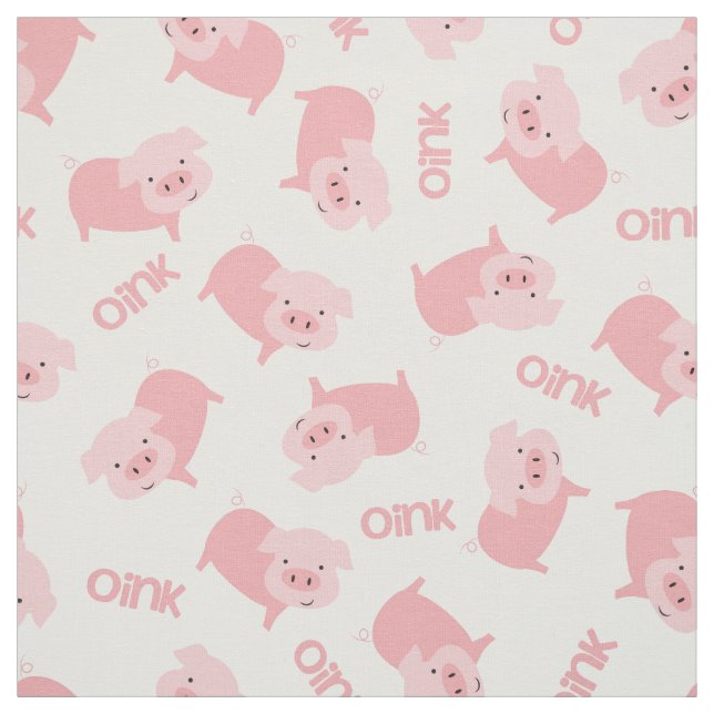 Cute Pink Farm Pigs Pattern Fabric (Swatch)