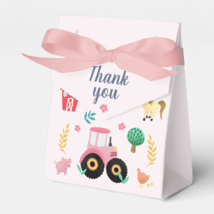 Cute Pink Farm Tractor Girls Rustic Baby Shower Favour Box