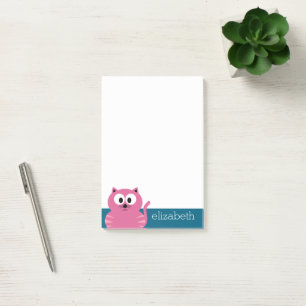 Cute Pink Fat Cat - Blue Background Post-it Notes