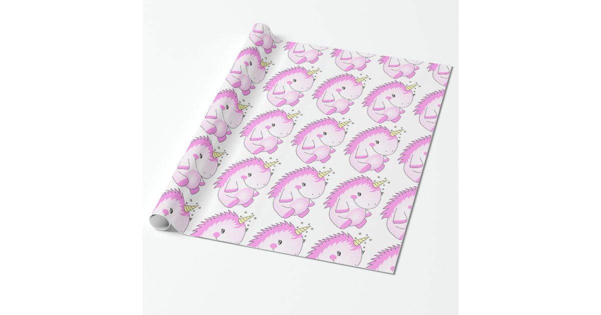 Cute Pink Fat Unicorn Wrapping Paper Zazzle Co Uk